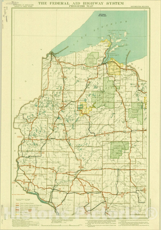 Map : Wisconsin 1935 2, The Federal Aid Highway System progress map: [Wisconsin] , Antique Vintage Reproduction
