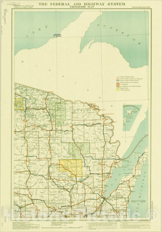 Map : Wisconsin 1935 1, The Federal Aid Highway System progress map: [Wisconsin] , Antique Vintage Reproduction