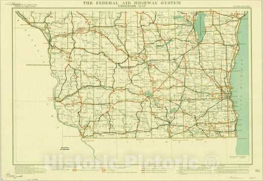 Map : Wisconsin 1935 3, The Federal Aid Highway System progress map: [Wisconsin] , Antique Vintage Reproduction