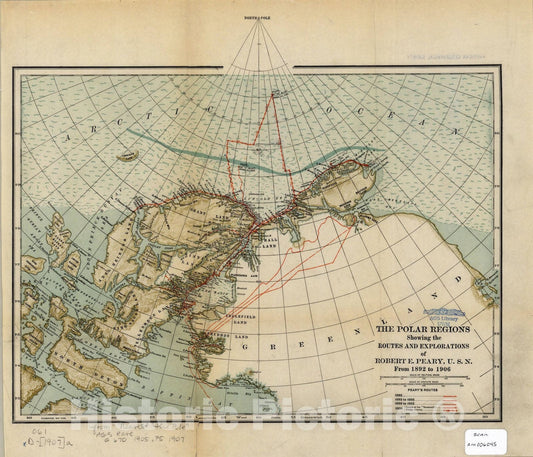 Map : Arctic region 1907, Antique Vintage Reproduction