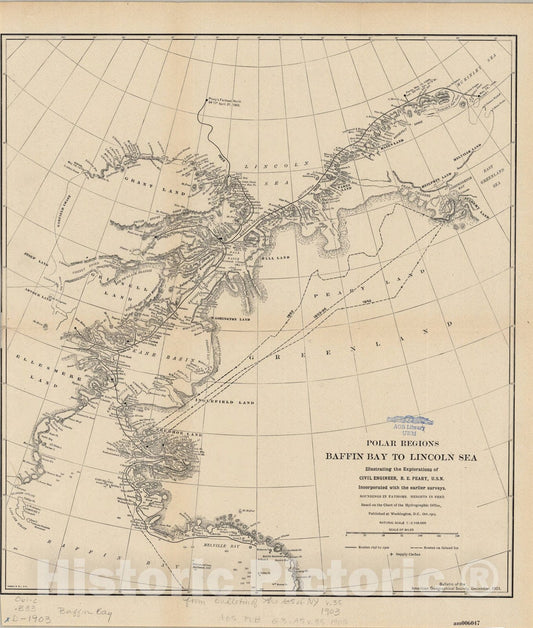 Map : Arctic region 1904, Polar regions, Baffin Bay to Lincoln Sea : illustrating the explorations of Civil Engineer, R. E. Peary, U.S.N., Antique Vintage Reproduction