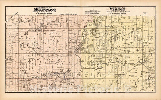 Map : Waukesha County, Wisconsin 1873 12, Antique Vintage Reproduction