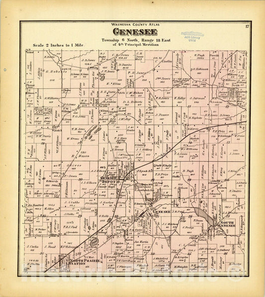 Map : Waukesha County, Wisconsin 1873 16, Antique Vintage Reproduction