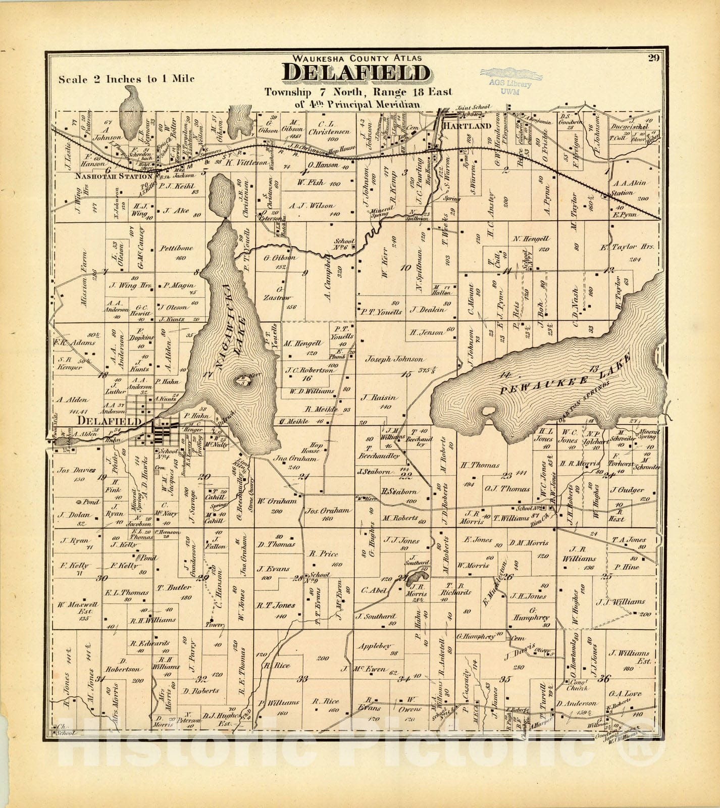 Map : Waukesha County, Wisconsin 1873 19, Antique Vintage Reproduction
