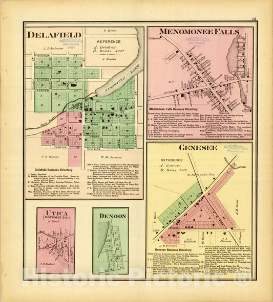 Map : Waukesha County, Wisconsin 1873 20, Antique Vintage Reproduction