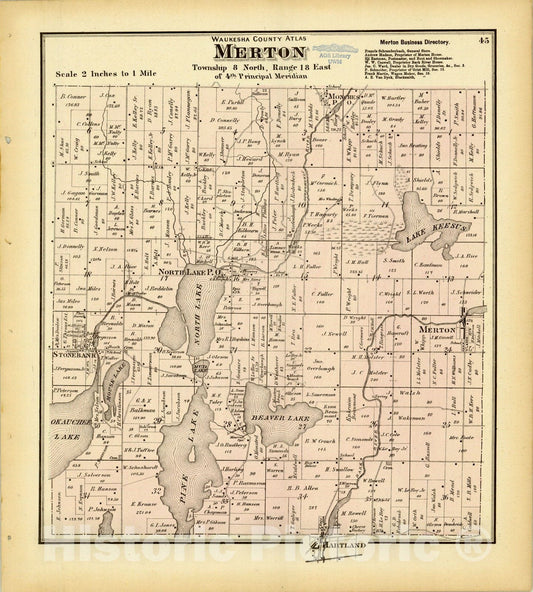 Map : Waukesha County, Wisconsin 1873 3, Antique Vintage Reproduction