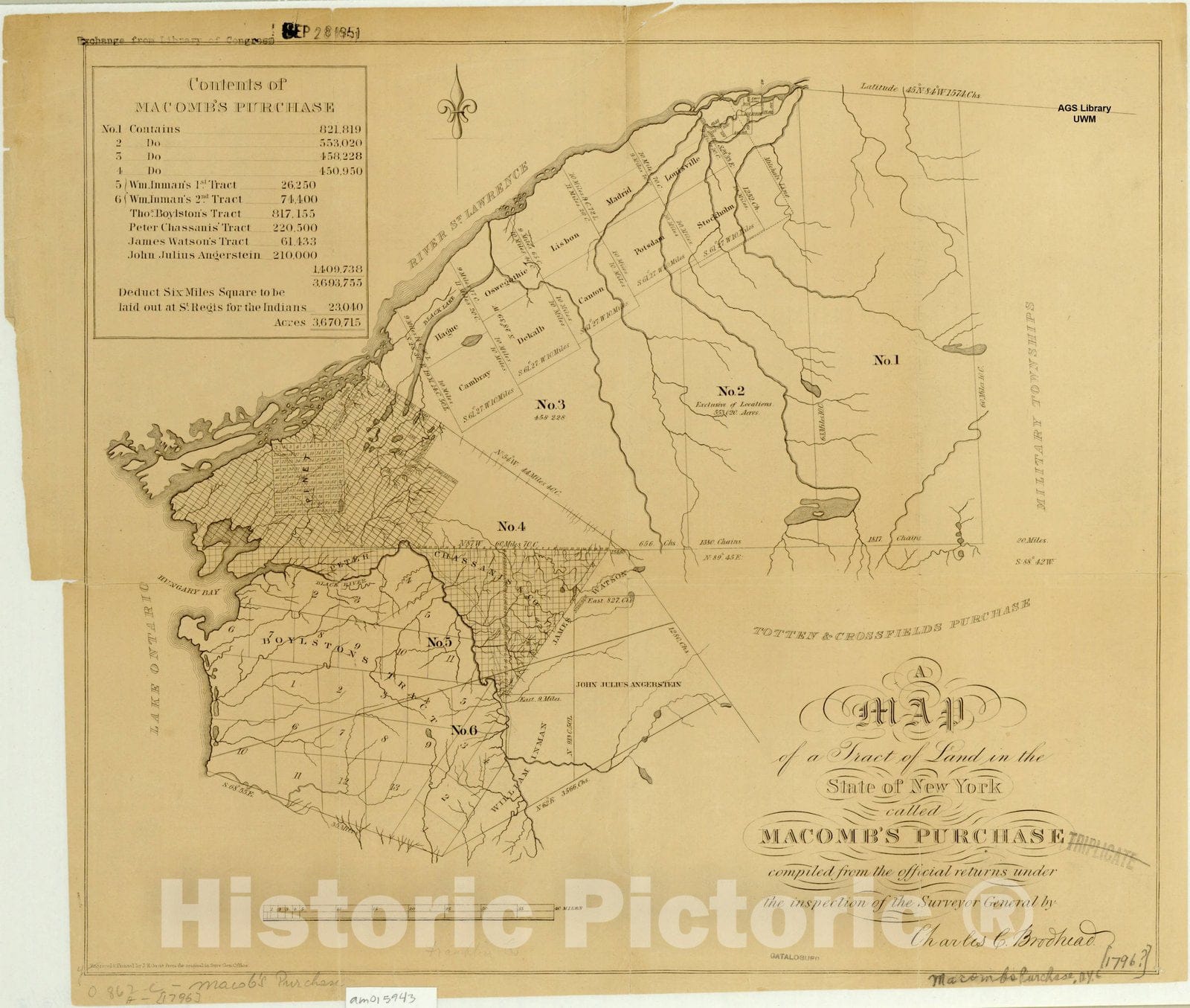 Map : New York 1853, A map of a tract of land in the State of New York called Macomb's Purchase, Antique Vintage Reproduction