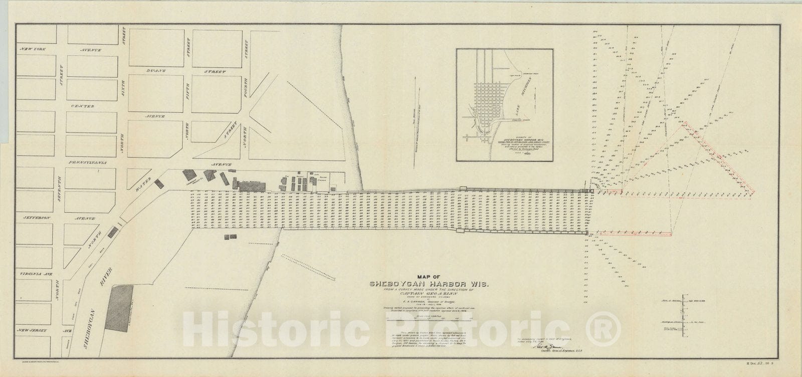 Map : Sheboygan Harbor (Wisconsin) 1898, Map of Sheboygan Harbor, Wis. , Antique Vintage Reproduction