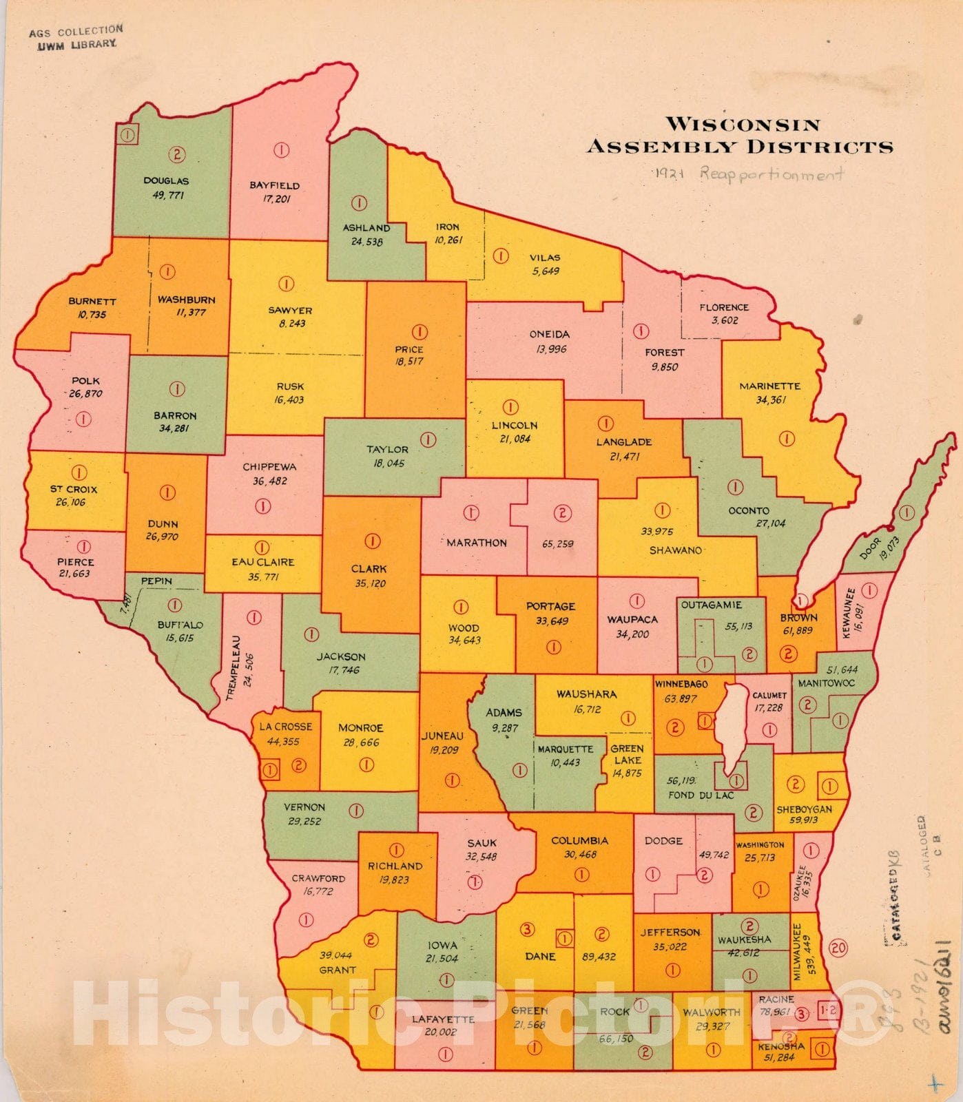 Map : Wisconsin 1921, Wisconsin assembly districts : [1921 reapportionment], Antique Vintage Reproduction