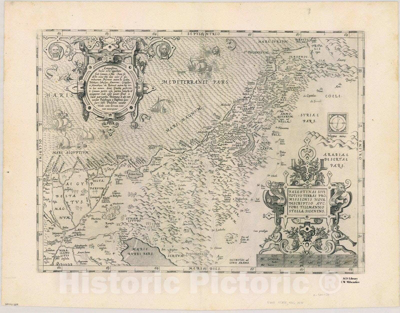 Map : Holy Land Maps #13, Palestinae Sive Totivs Terras Promissionis Nova Descriptio Avctore Tilemanno Stella Sigenens 1570 , Antique Vintage Reproduction