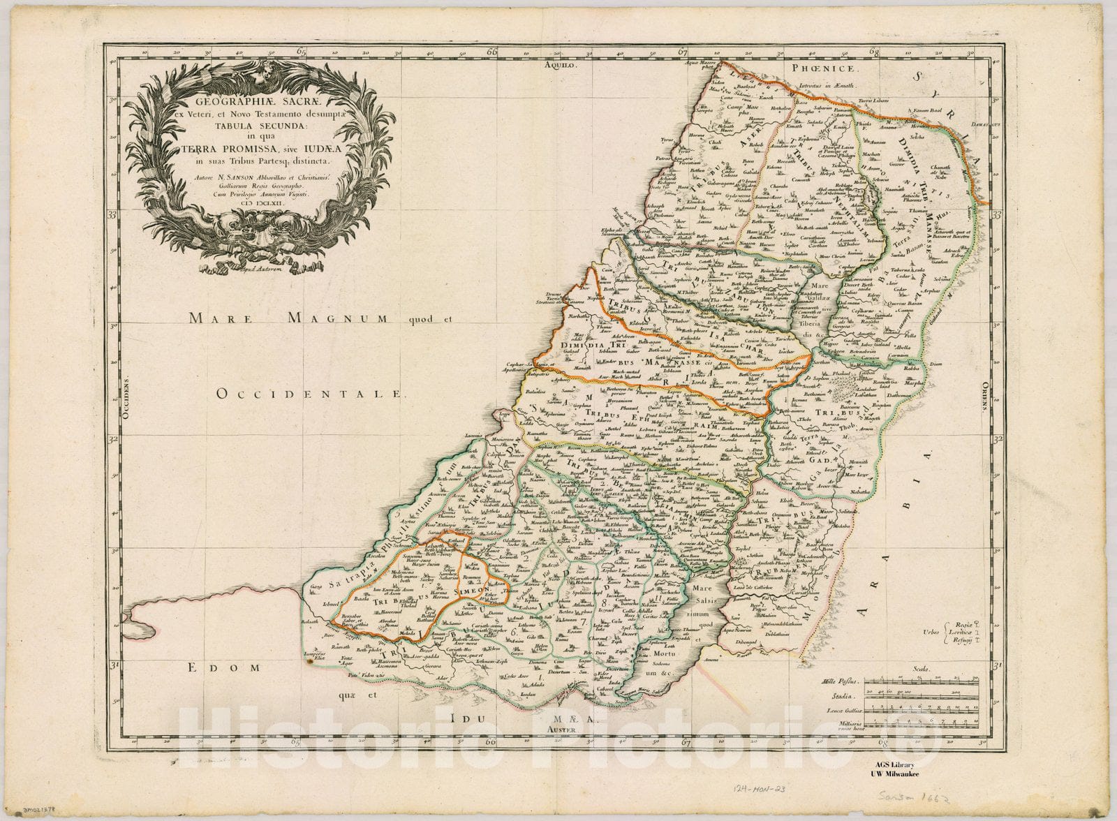 Map : Holy Land Maps #66 , Geographiae Sacrae ex Veteri et Novo Testamento desumptae, Tabula Secunda in qua Terra Promissa, sive Iudaea in suas Tribus partesq.