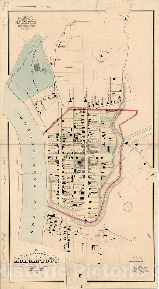 Map : Morgantown (West Virginia) 1877, Gray's new map of Morganown, Monongalia County, West Virginia , Antique Vintage Reproduction