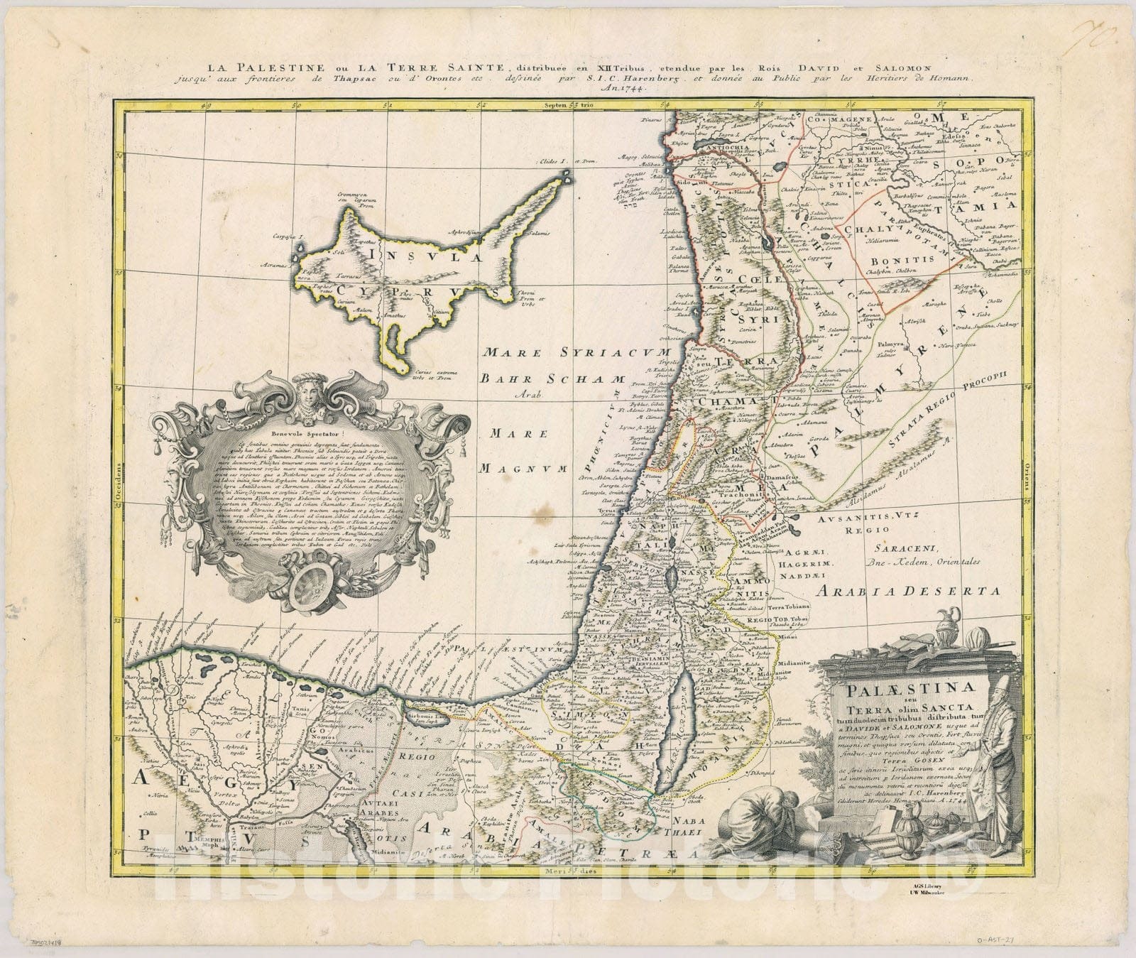 Map : Holy Land Maps #116, Palaestina seu Terra olim Sancta tum duodecim tribubus distributa tum a Davide et Salomone , Antique Vintage Reproduction