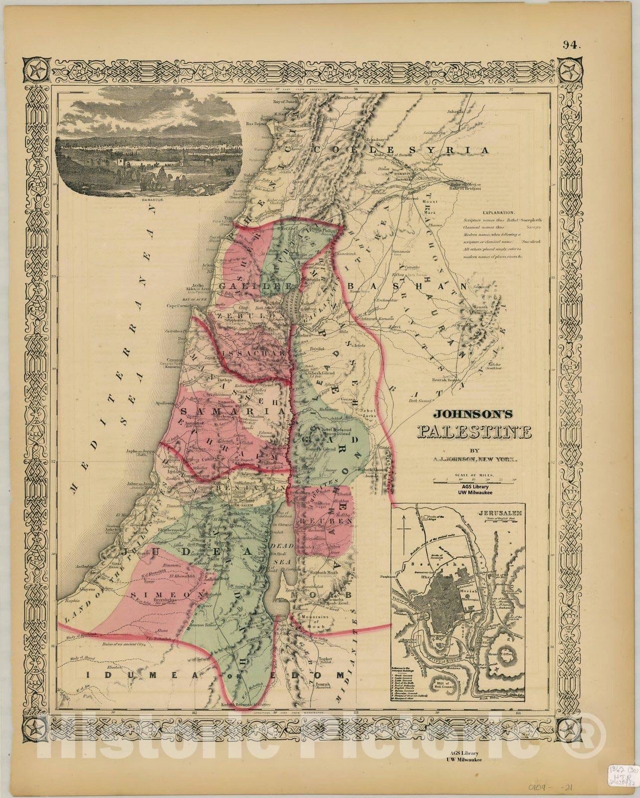 Map : Holy Land Maps #150, Johnson's Palestine , Antique Vintage Reproduction