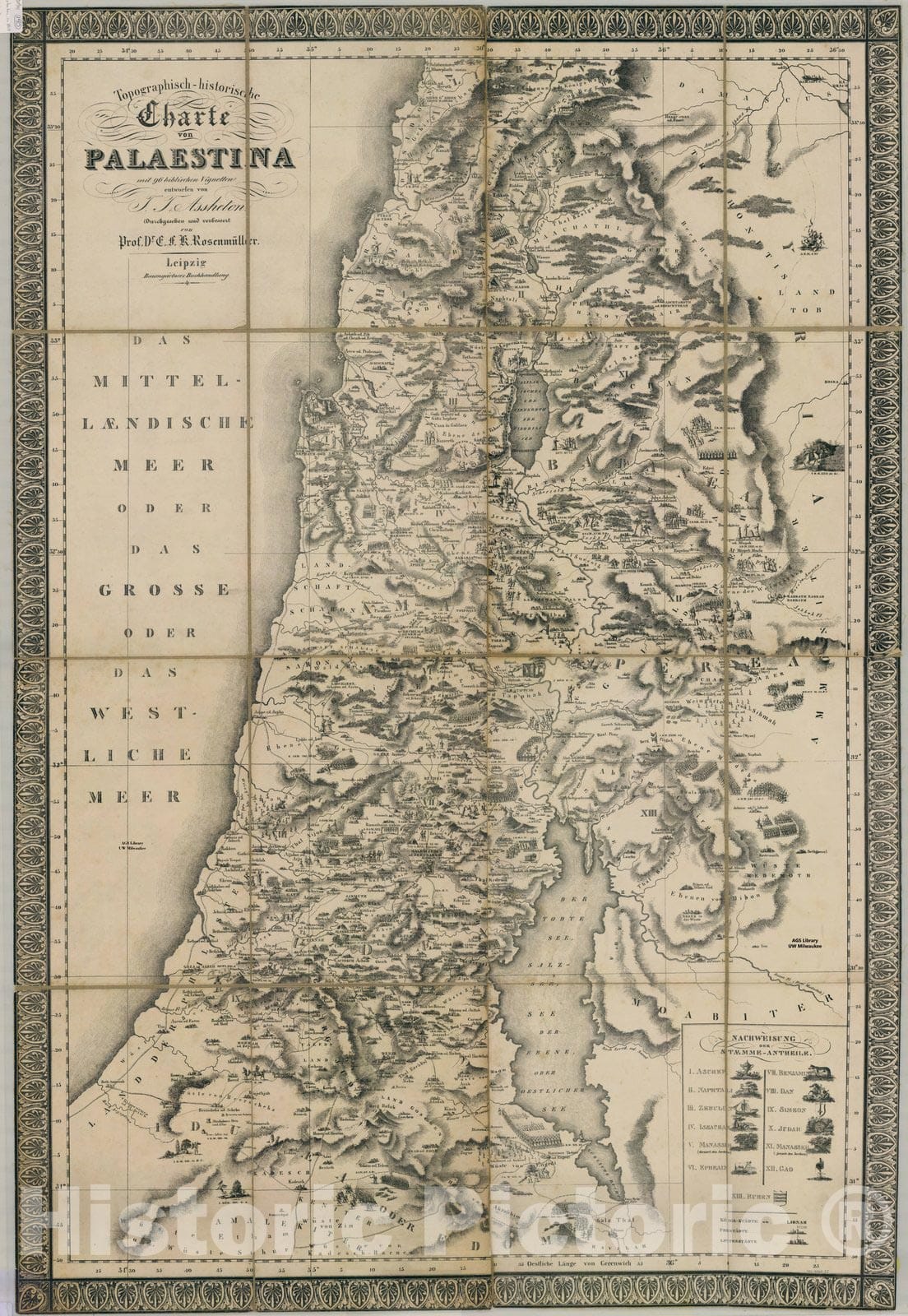 Map : Holy Land Maps #140, Topographisch-historische Charte von Palaestina : mit 96 biblischen Vignetten , Antique Vintage Reproduction