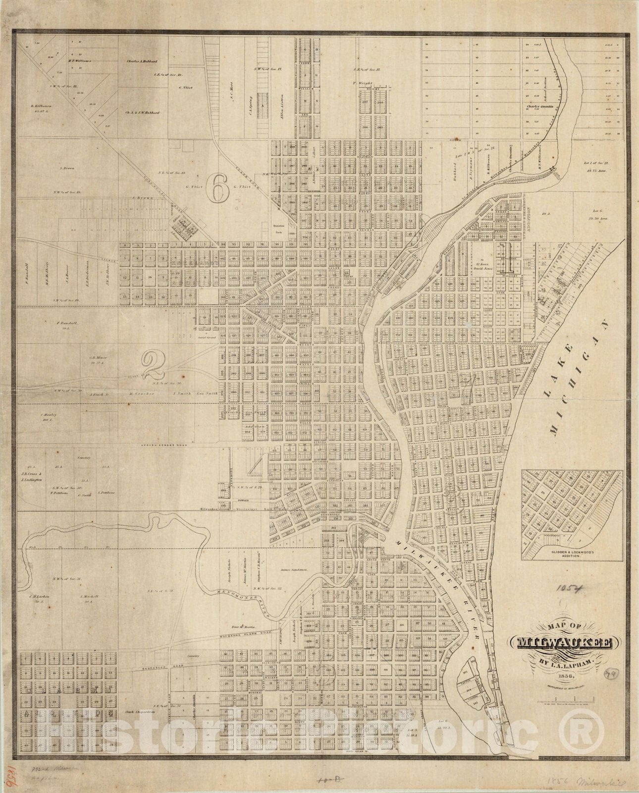 Map : Milwaukee (Wisconsin) 1856, Map of Milwaukee , Antique Vintage Reproduction