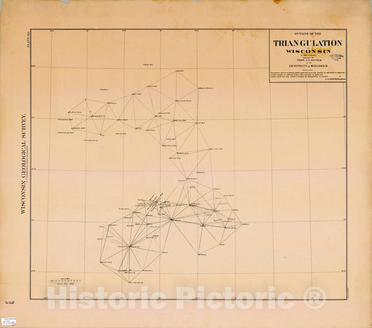 Map : Wisconsin 1879, Outline of the triangulation of Wisconsin to 1879 inclusive , Antique Vintage Reproduction