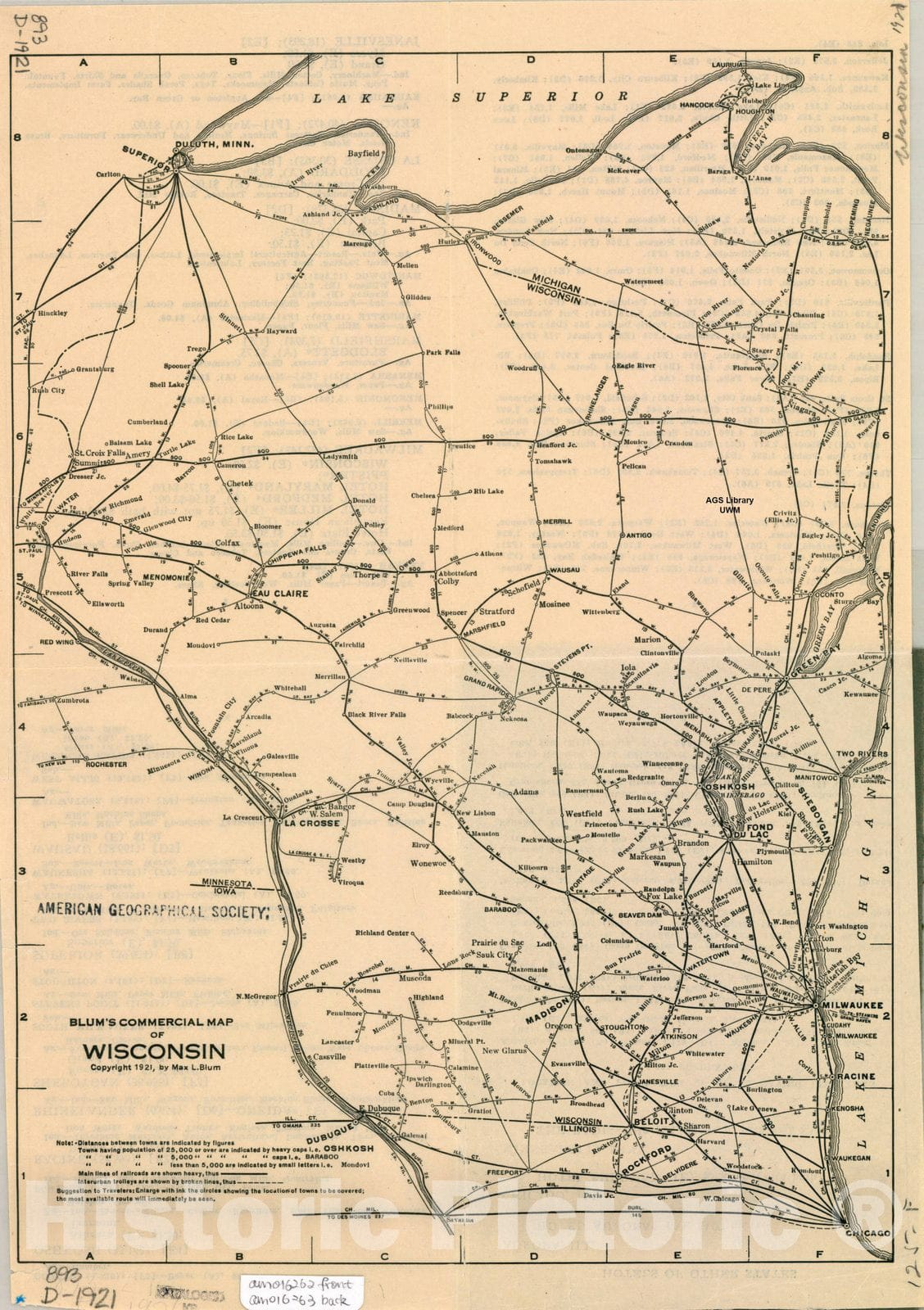 Map : Wisconsin 1921, Blum's commercial map of Wisconsin , Antique Vintage Reproduction