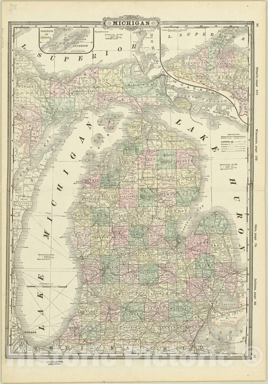 Map : Michigan 1887, Michigan, Antique Vintage Reproduction