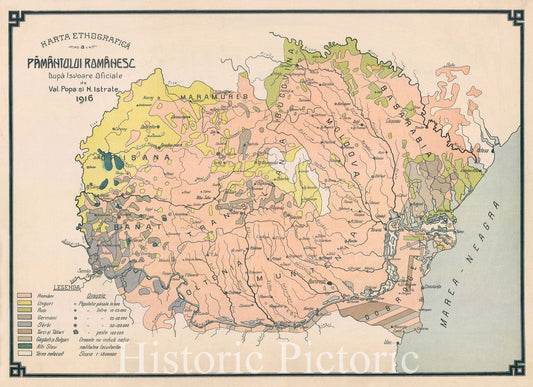 Map : Romania 1916, Harta etnografica a pamantului Romanesc , Antique Vintage Reproduction