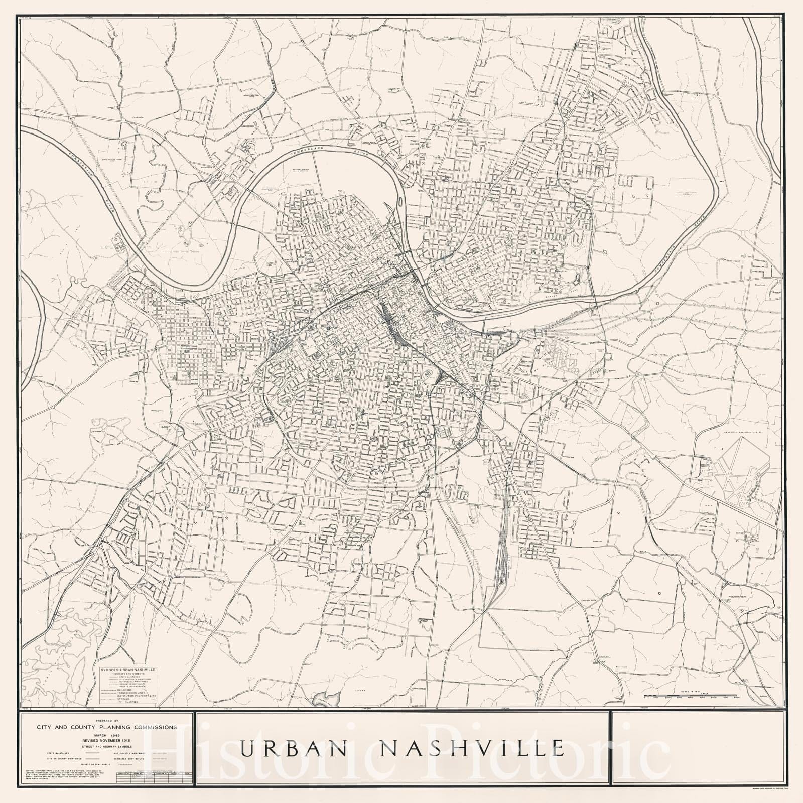 Map : Nashville, Tennessee 1948, Urban Nashville , Antique Vintage Reproduction