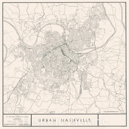 Map : Nashville, Tennessee 1948, Urban Nashville , Antique Vintage Reproduction