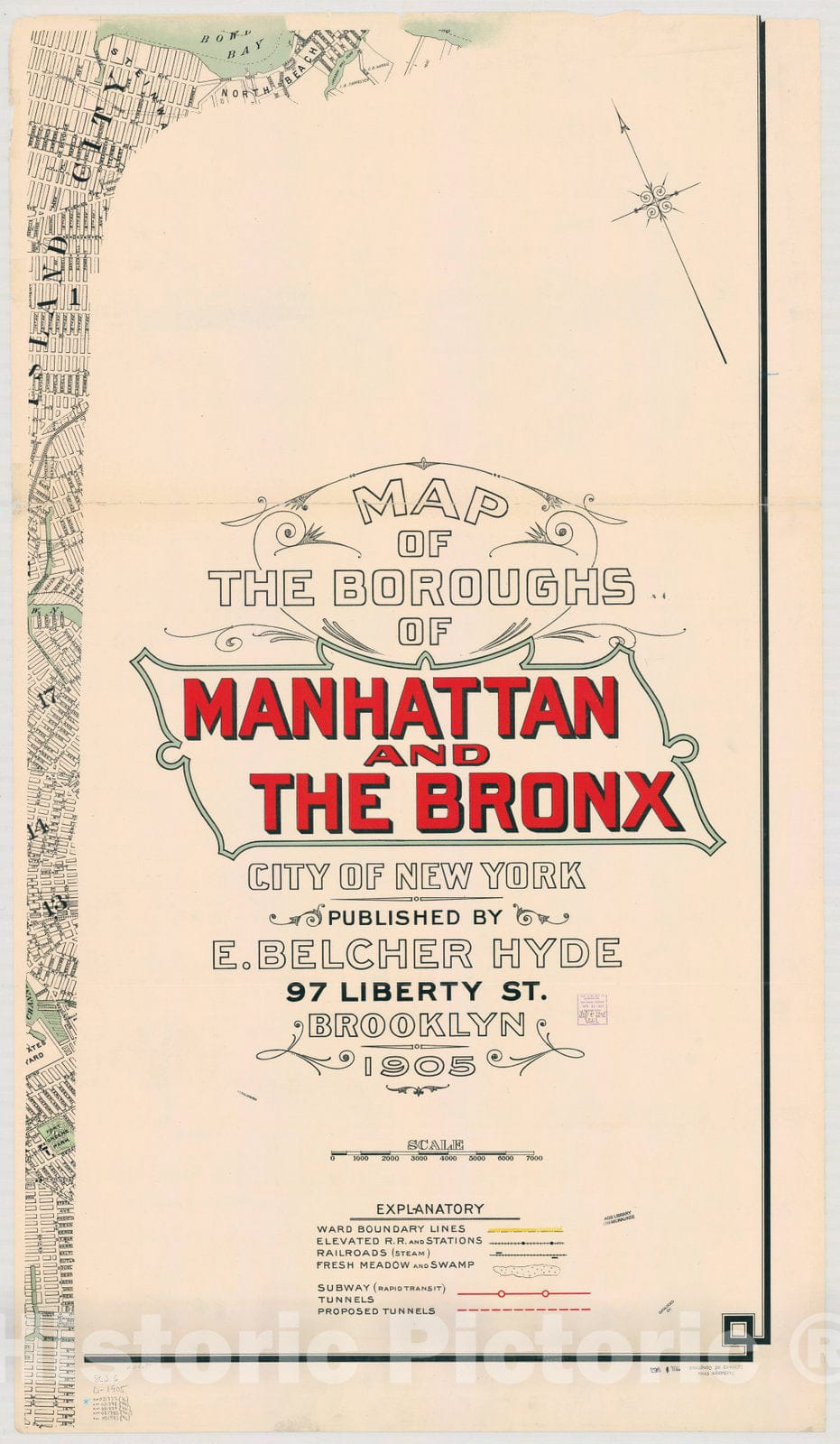 Map : Manhattan, New York 1905 2, Map of the boroughs of Manhattan and the Bronx, City of New York , Antique Vintage Reproduction