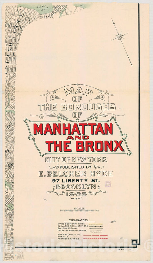 Map : Manhattan, New York 1905 2, Map of the boroughs of Manhattan and the Bronx, City of New York , Antique Vintage Reproduction