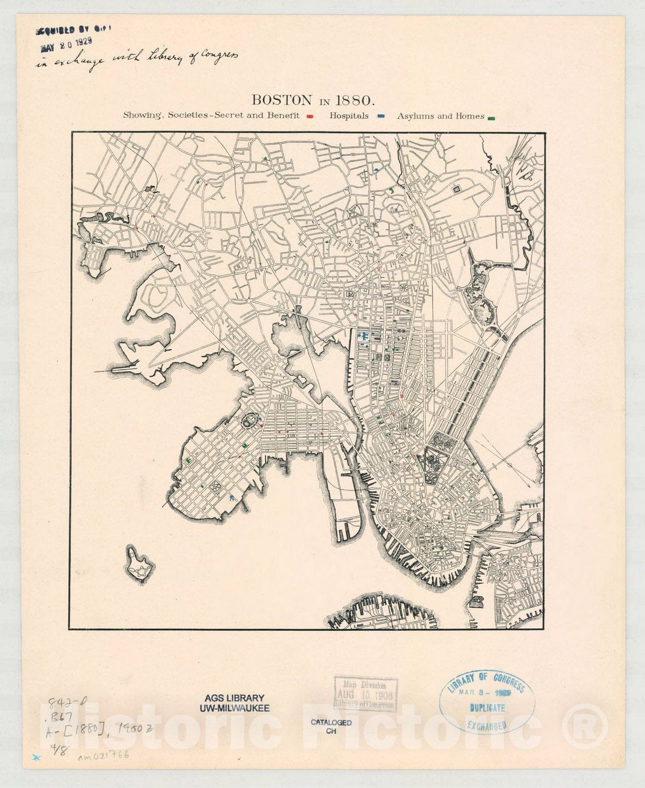 Map : Boston, Massachusetts 1880 1900 3, Boston in 1880, Antique Vintage Reproduction