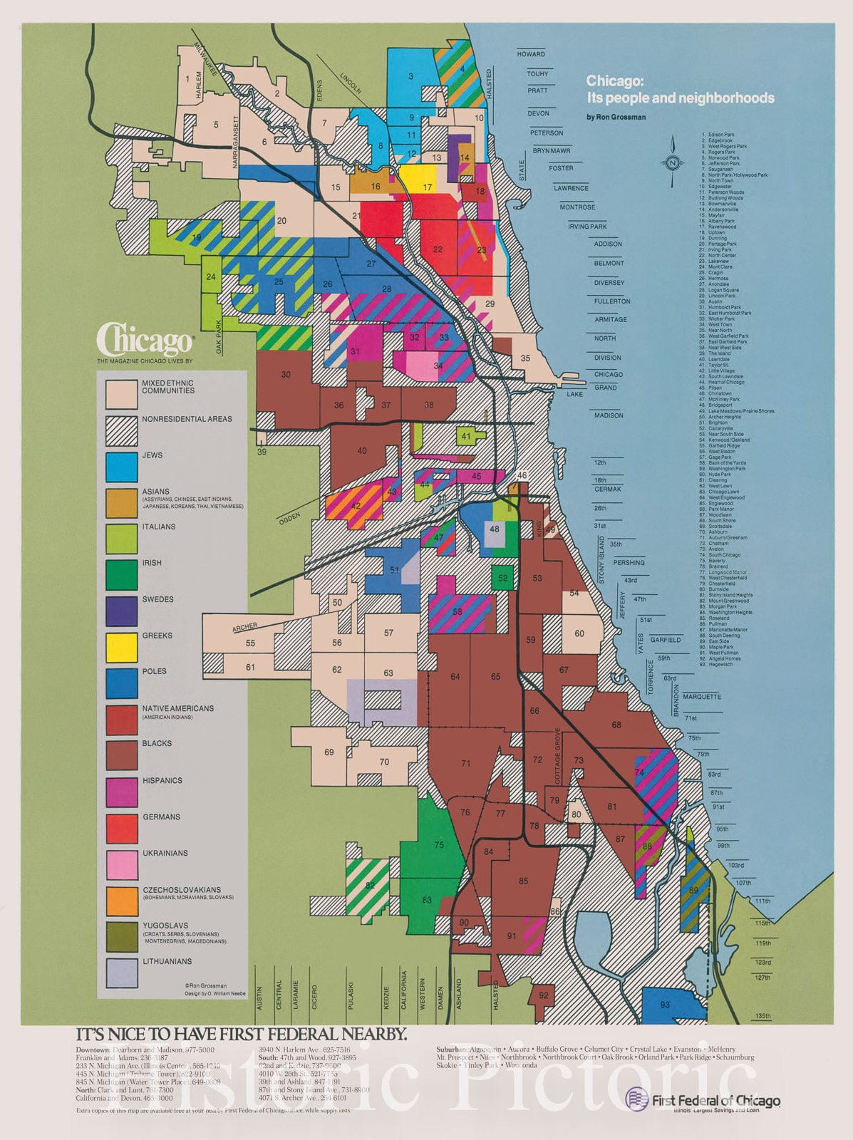 Map : Chicago, Illinois 1979 1, Chicago, its people and neighborhoods , Antique Vintage Reproduction