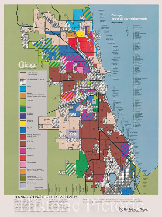 Map : Chicago, Illinois 1979 1, Chicago, its people and neighborhoods , Antique Vintage Reproduction