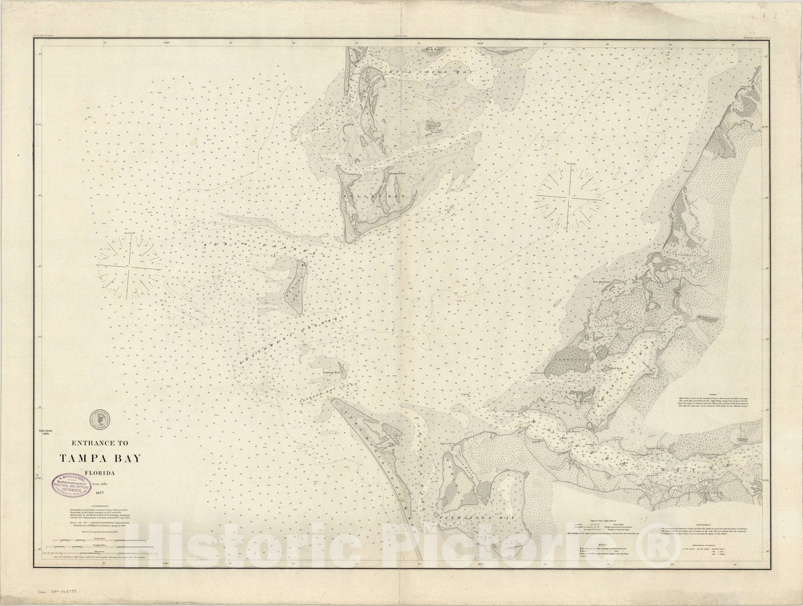 Map : Tampa Bay, Florida 1879, Entrance to Tampa Bay, Florida , Antique Vintage Reproduction