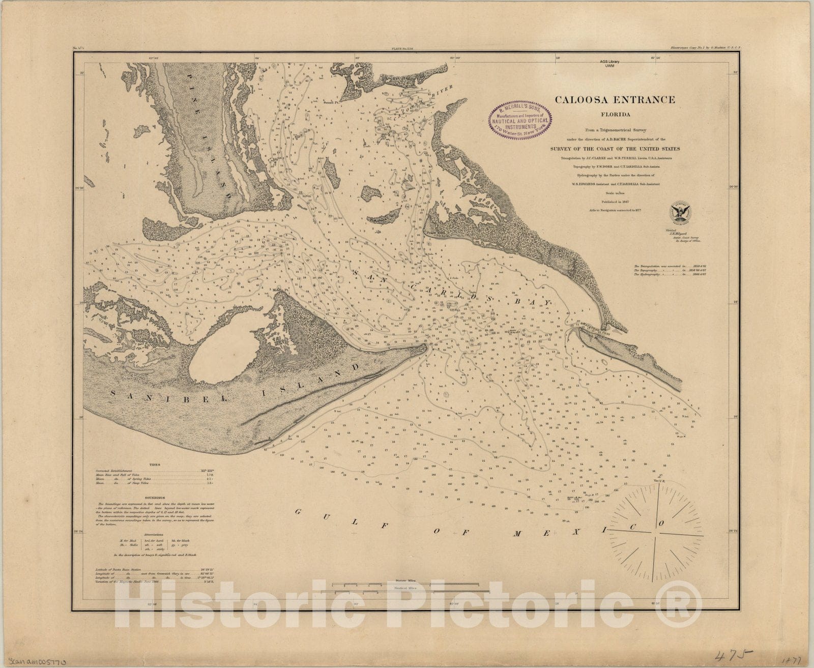 Map : Caloosa, Florida 1877, Caloosa Entrance, Florida , Antique Vintage Reproduction