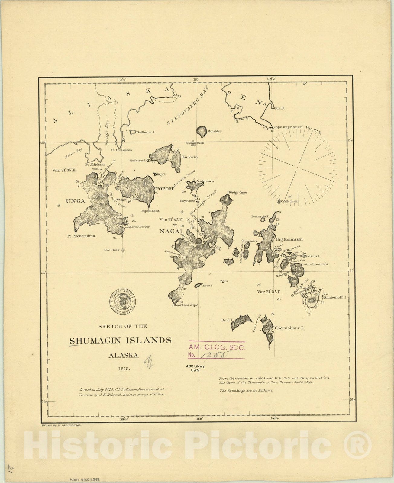 Map : Shumagin Islands, Alaska 1875, Sketch of the Shumagin Islands, Alaska , Antique Vintage Reproduction