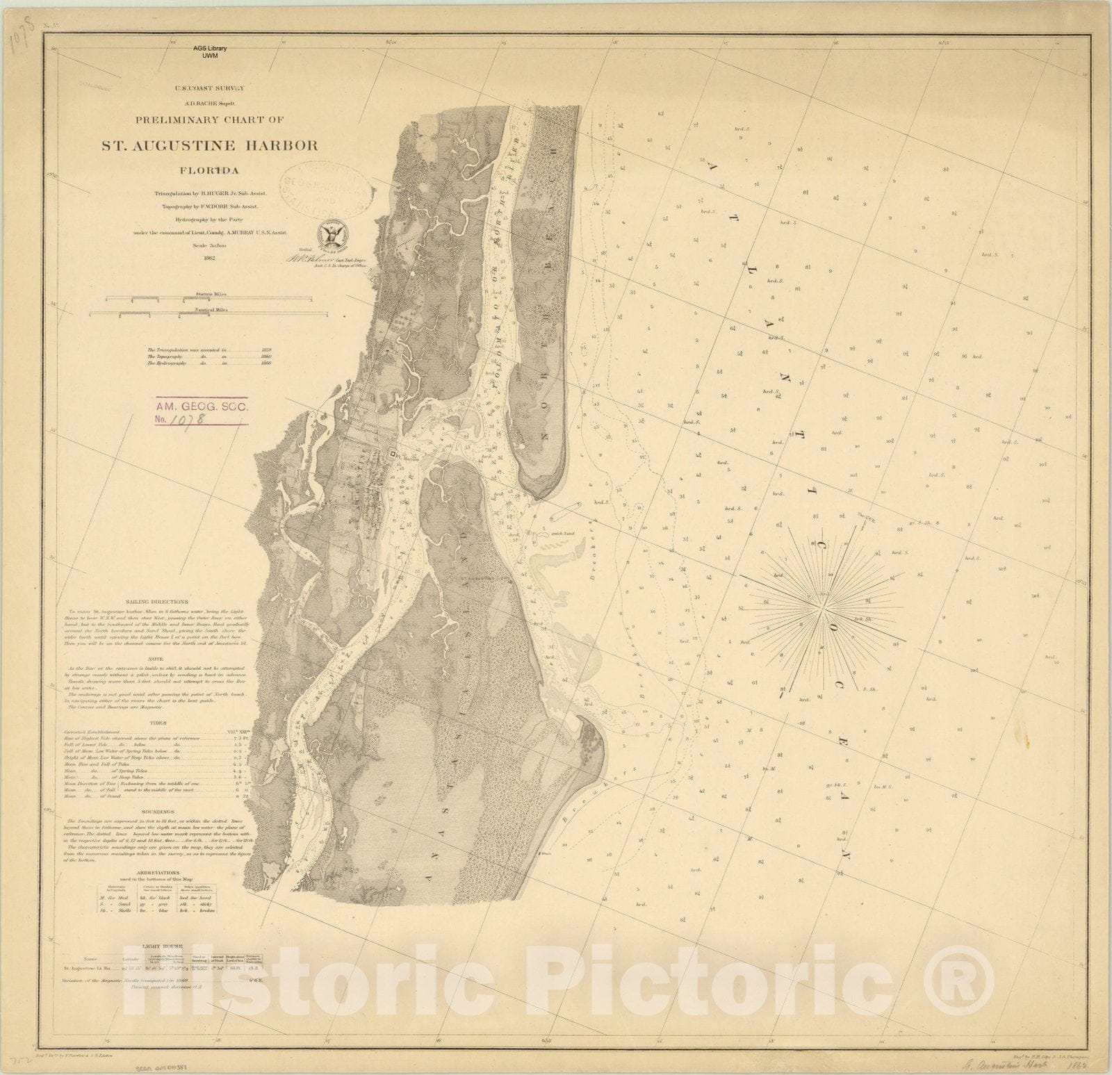 Map : Augustine Harbor, Florida 1862, Preliminary chart of St. Augustine harbor, Florida , Antique Vintage Reproduction