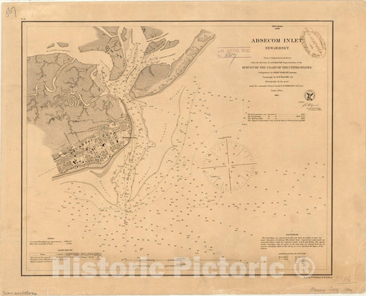 Map : Absecom Inlet, New Jersey 1864, Absecom [sic] Inlet, New Jersey , Antique Vintage Reproduction