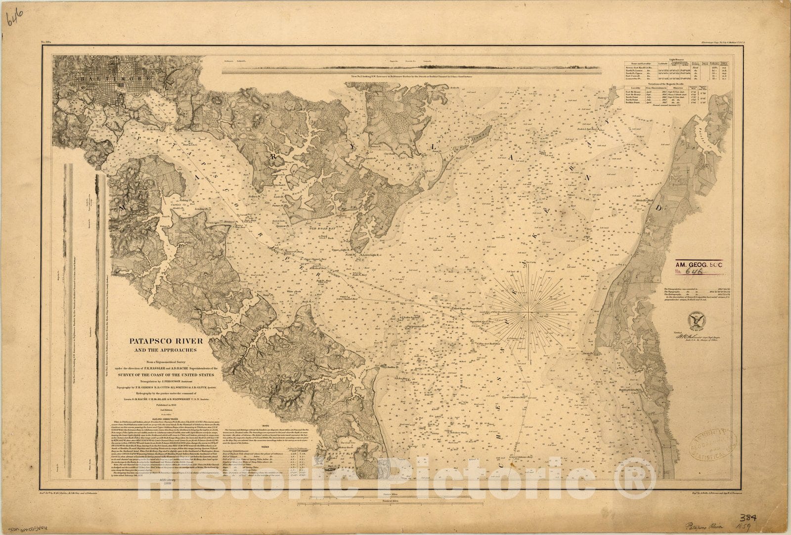 Map : Patapsco River, Maryland 1859, Patapsco River and the approaches , Antique Vintage Reproduction
