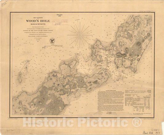Map : Wood's Hole, Massachusetts 1857, The Harbor of Wood's Hole, Massachusetts, Antique Vintage Reproduction