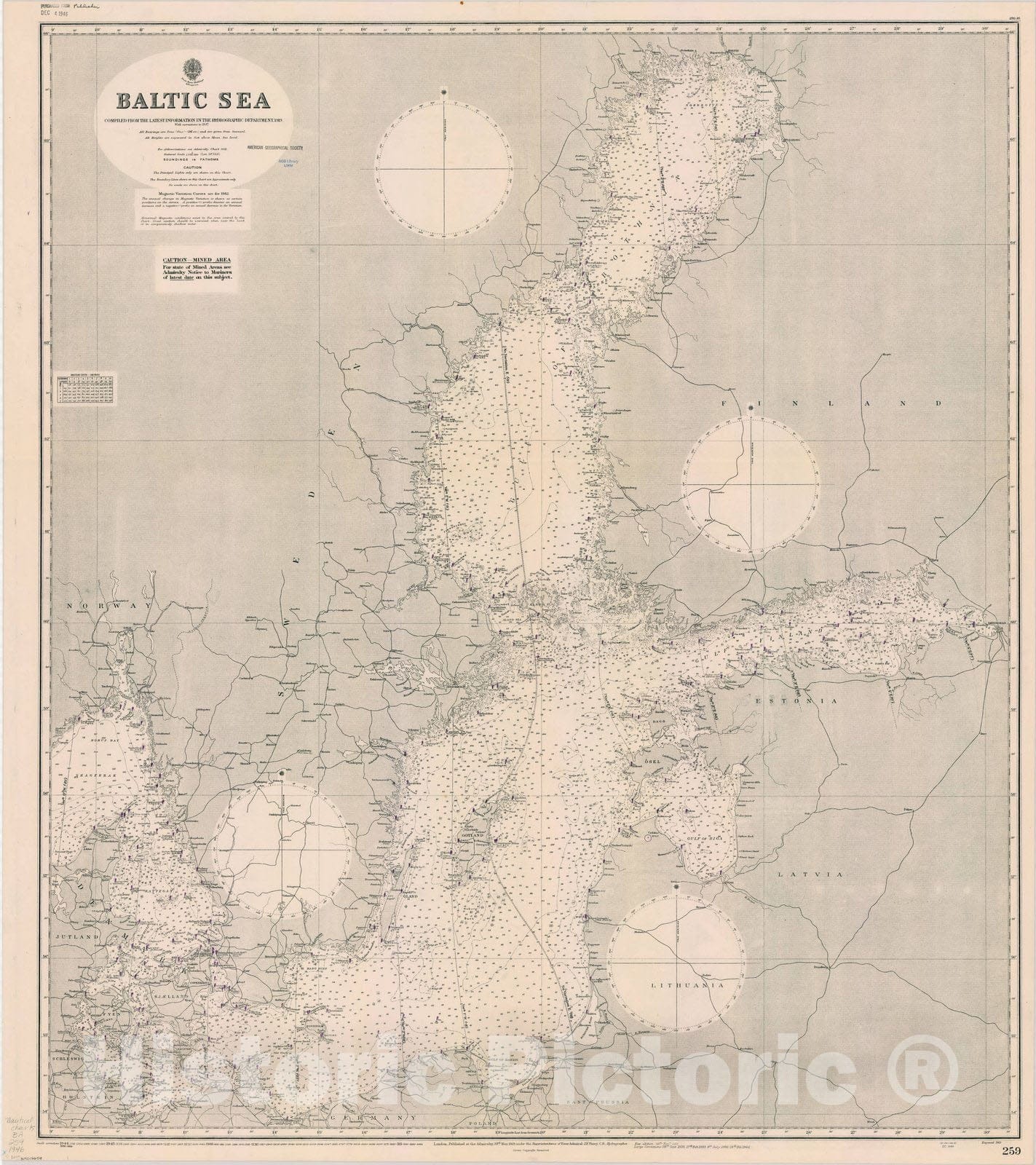 Map : Baltic Sea 1946 1, Baltic Sea , Antique Vintage Reproduction