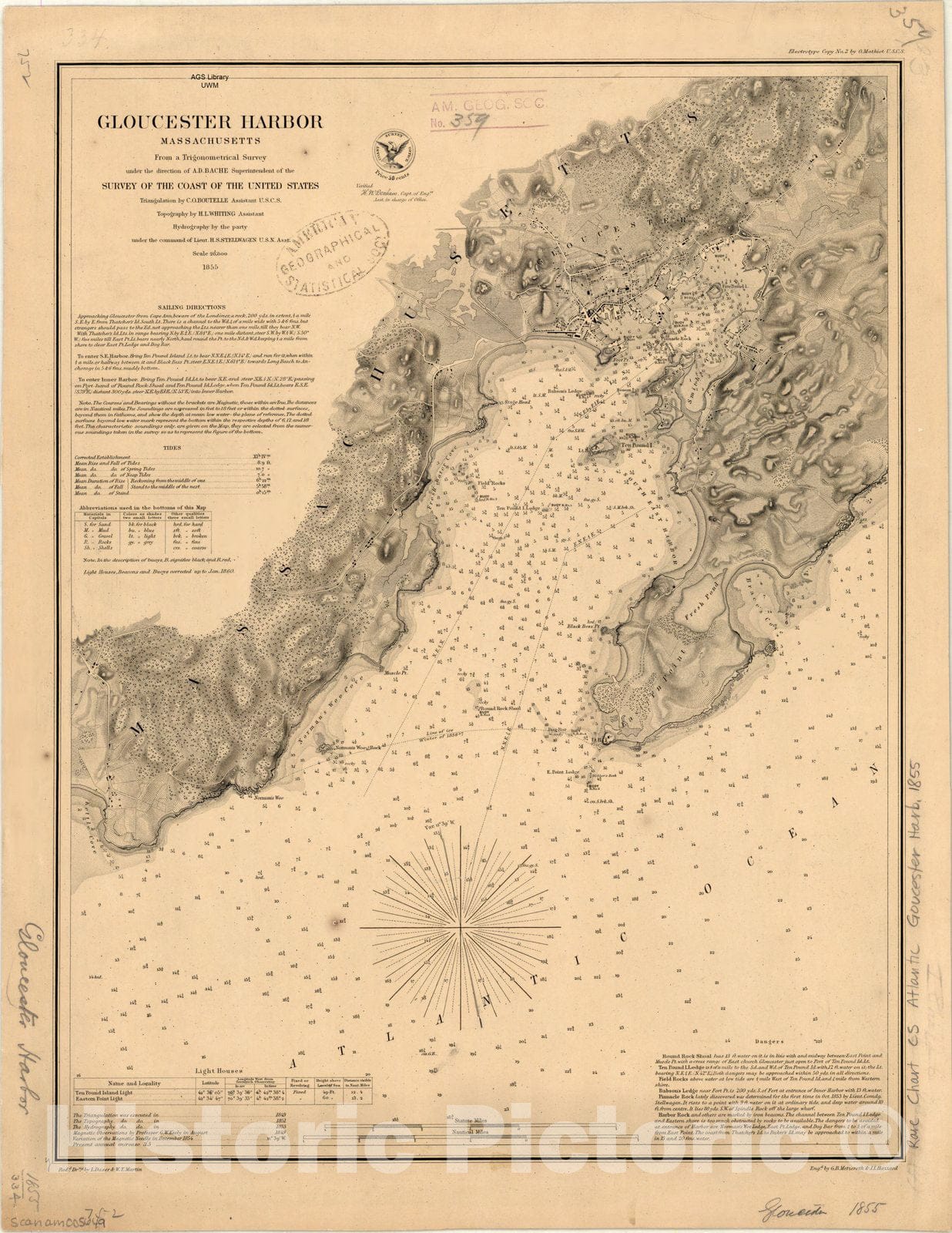 Map : Gloucester Harbor, Massachusetts 1855, Gloucester Harbor, Massachusetts , Antique Vintage Reproduction