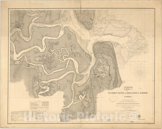 Map : St. Mary's River and Fernandina Harbor, Florida 1862, St. Mary's River and Fernandina Harbor, Florida , Antique Vintage Reproduction