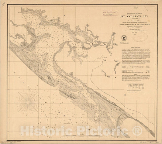 Map : St. Andrew's Bay, Florida 1855, Preliminary chart of St. Andrew's Bay, Florida , Antique Vintage Reproduction