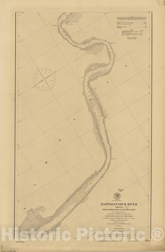 Map : Rappahannock River, Virginia 1901, Rappahannock River, Virginia, from Saunders' Wharf to Occupacia Creek , Antique Vintage Reproduction