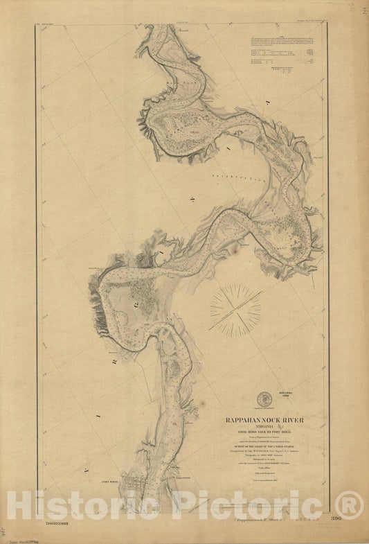 Map : Rappahannock River, Virginia 1901, Rappahannock River, Virginia, from Moss Neck to Port Royal , Antique Vintage Reproduction