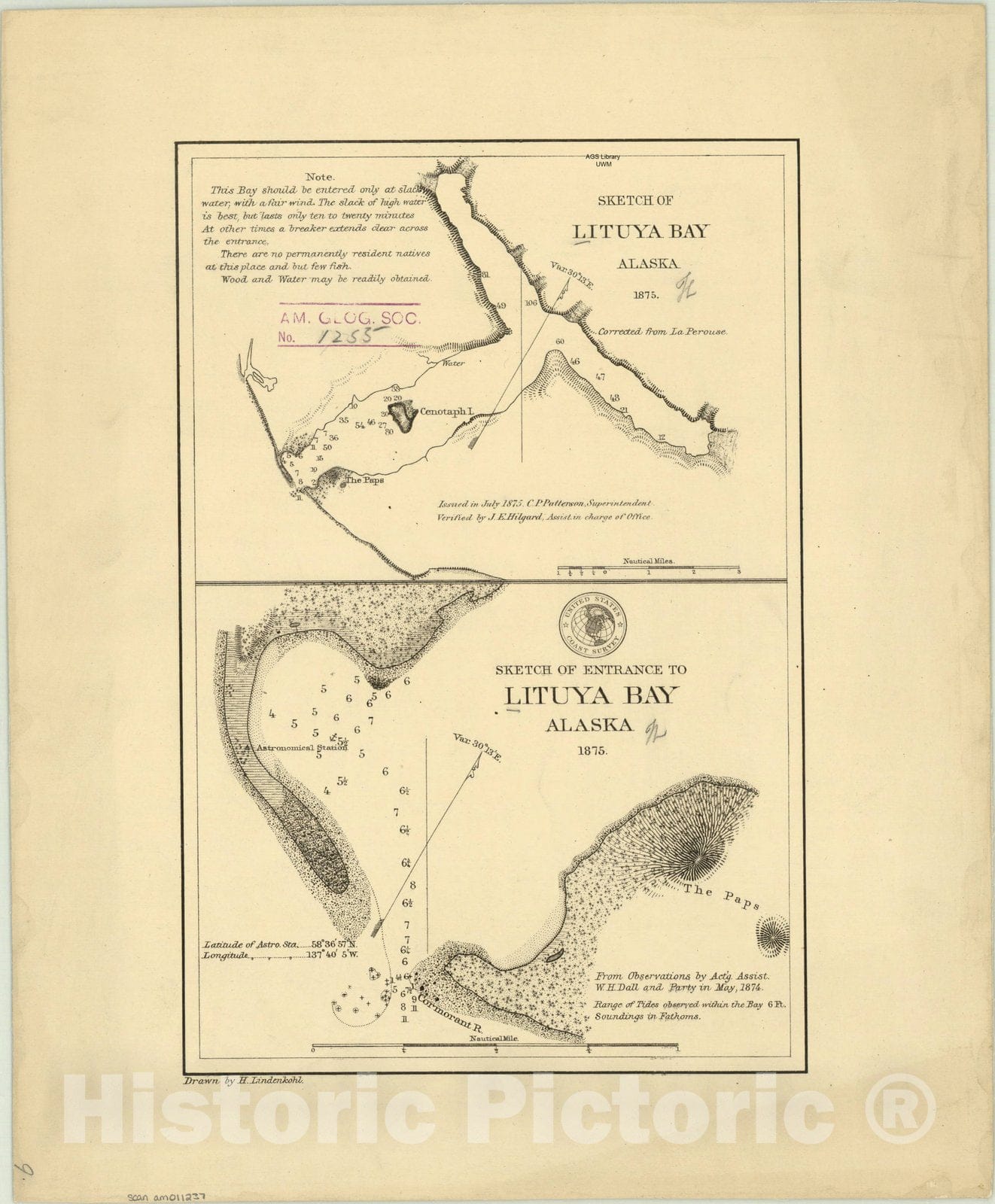 Map : Lituya Bay, Alaska 1875, Sketch of Lituya Bay, Alaska : Sketch of entrance to Lituya Bay, Alaska , Antique Vintage Reproduction