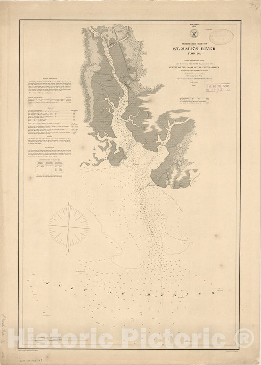 Map : St. Mark's River, Florida 1856, Preliminary chart of St. Mark's River, Florida , Antique Vintage Reproduction
