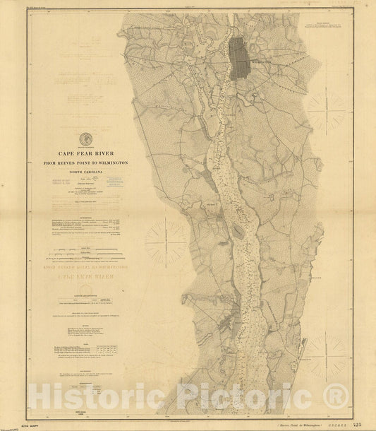 Map : Cape Fear River, North Caroline 1899, Cape Fear River, from Reeves Point to Wilmington : North Carolina , Antique Vintage Reproduction