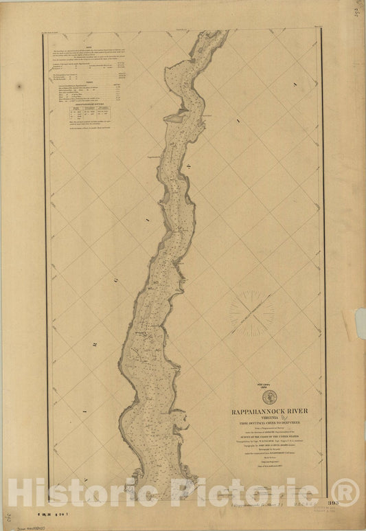 Map : Rappahannock River, Virginia 1901, Rappahannock River, Virginia, from Occupacia Creek to Deep Creek , Antique Vintage Reproduction