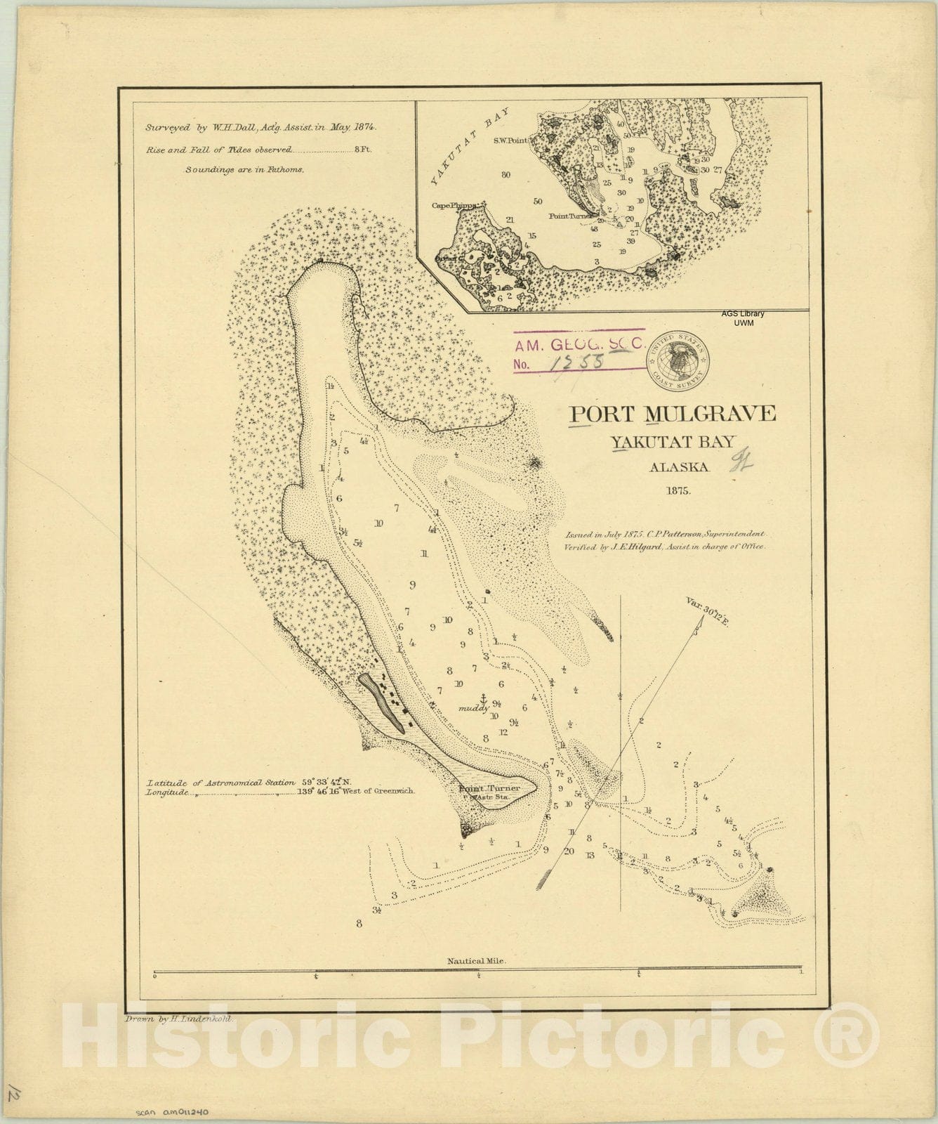 Map : Port Mulgrave, Alaska 1875, Port Mulgrave, Yakutat Bay, Alaska , Antique Vintage Reproduction