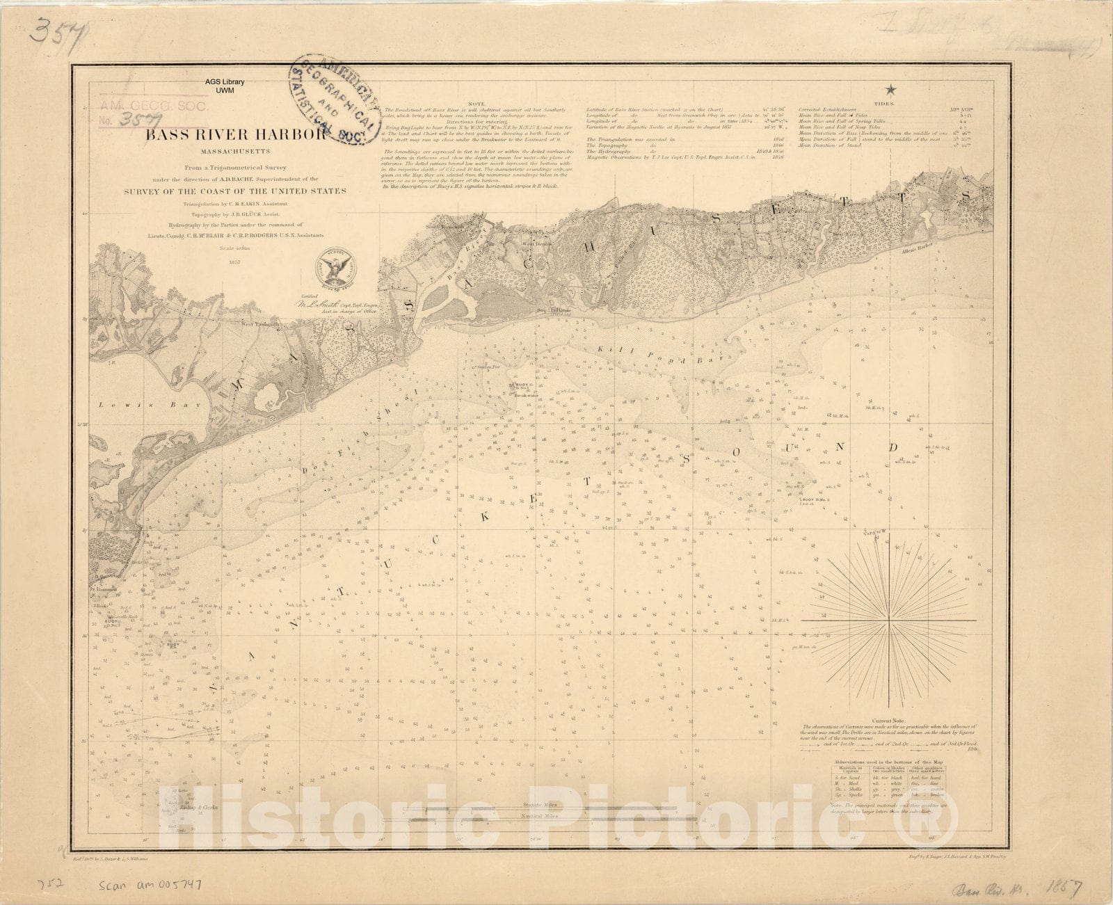 Map : Bass River harbor, Massachusetts 1857, Bass River Harbor, Massachusetts , Antique Vintage Reproduction